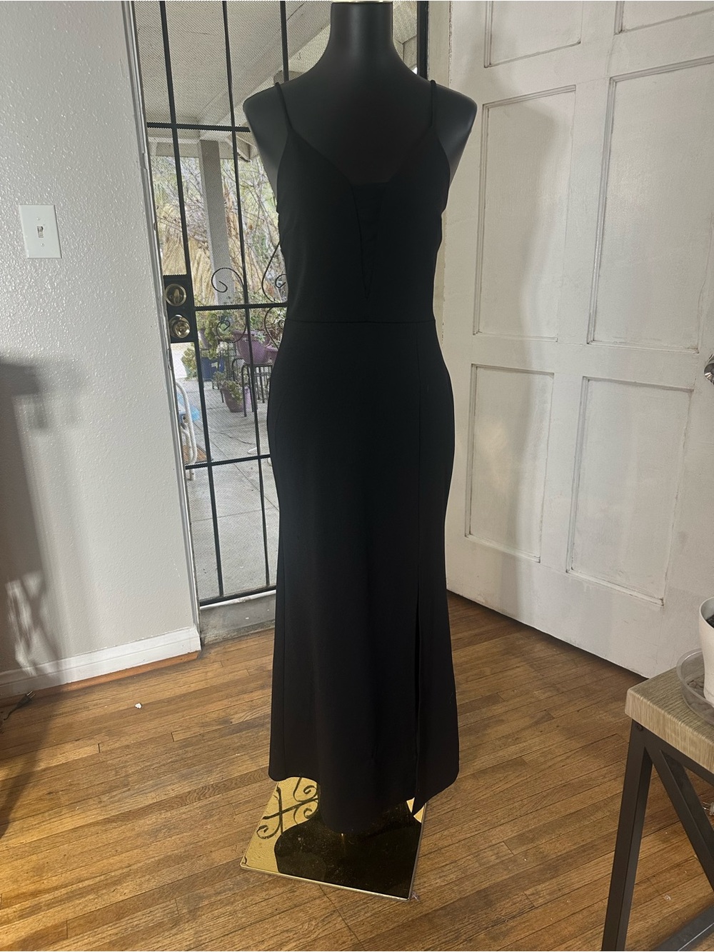 Sweet Storm Black Maxi Slip Dress with Spaghetti Straps